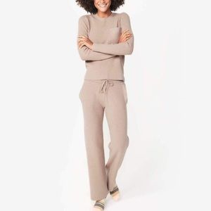 FIGS KNIT RIBBED LOUNGE PANTSUIT LATTE